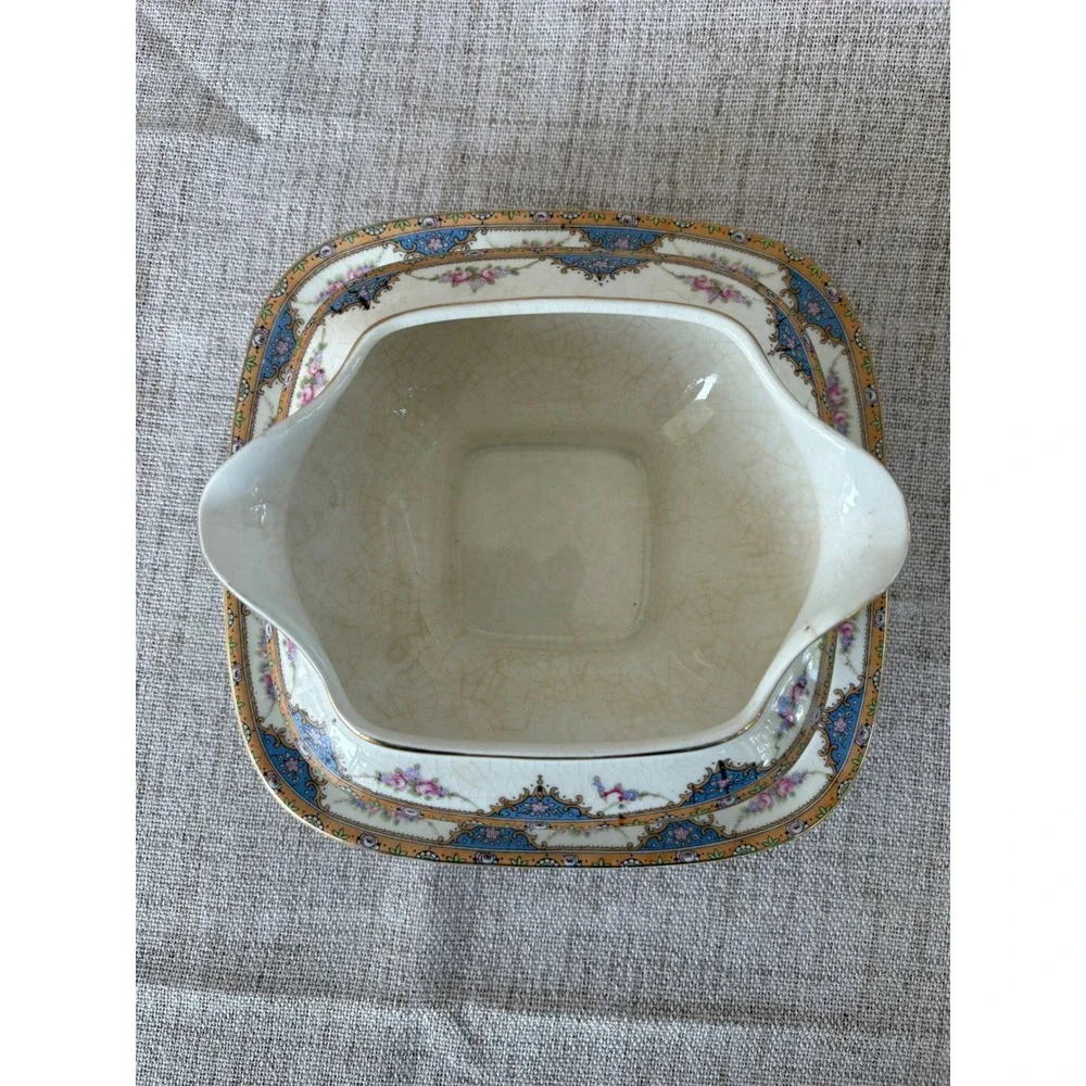 Carrollton China Gravy Boat OS Cream Good Antique Floral Gold Trim